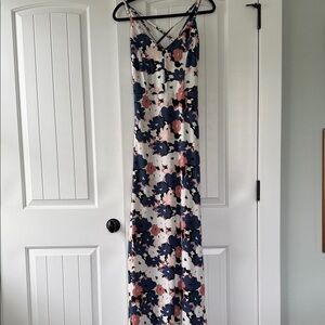 Market & Spruce Navy and Blush Floral Slip Maxi Dress